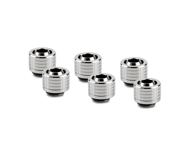 Thermal Grizzly DeltaMate ST13 Compression Fitting for Soft Tubing, 10mm ID/13mm OD, Gloss Nickel, 6-pack