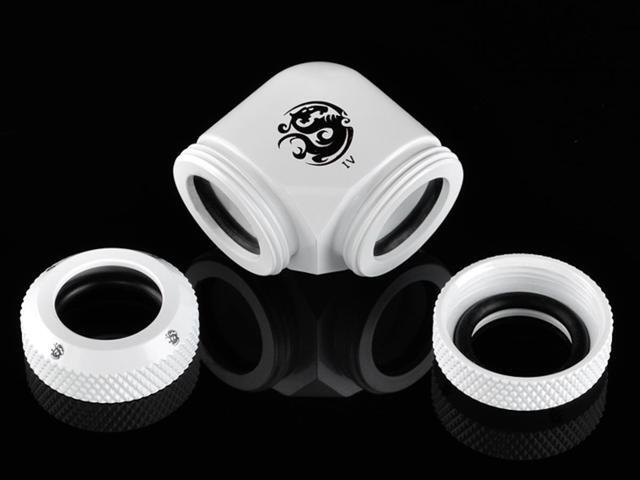 Bitspower Dual Enhance Multi-Link Adapter Fitting for 12mm OD Rigid Tubing, 90 Degree Angle, Deluxe White
