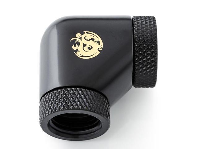 Bitspower G1/4' Female to Female Extender Fitting, 90 Degree Dual Rotary, Matte Black