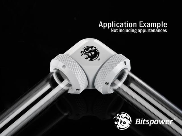 Bitspower Dual Enhance Multi-Link Adapter Fitting for 12mm OD Rigid Tubing, 90 Degree Angle, Deluxe White