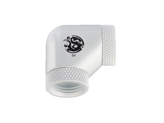 Bitspower G1/4' Female to Female Extender Fitting, 90 Degree Dual Rotary, Deluxe White