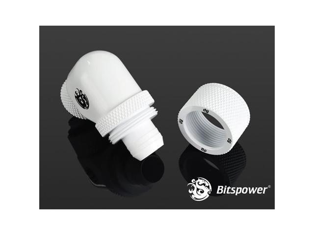 Bitspower G1/4' to 3/8' ID, 5/8' OD Compression Fitting for Soft Tubing, CC3 Ultimate, 90 Degree Dual Rotary, Deluxe White