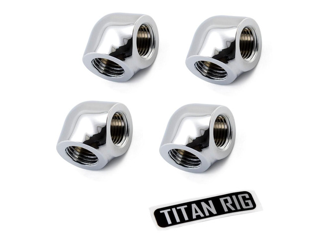 XSPC G1/4' Female to Female 90 Degree Elbow Fitting, Chrome, 4-pack