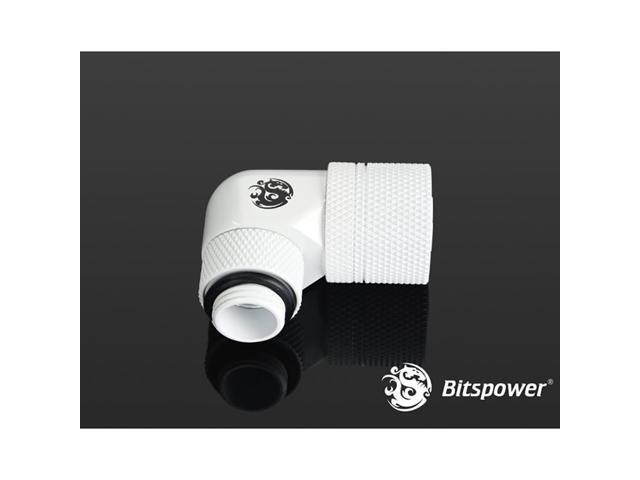 Bitspower G1/4' to 3/8' ID, 5/8' OD Compression Fitting for Soft Tubing, CC3 Ultimate, 90 Degree Dual Rotary, Deluxe White