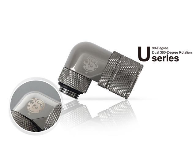 Bitspower G1/4' to 3/8' ID, 5/8' OD Compression Fitting for Soft Tubing, CC3 Ultimate, 90 Degree Dual Rotary, Black Sparkle