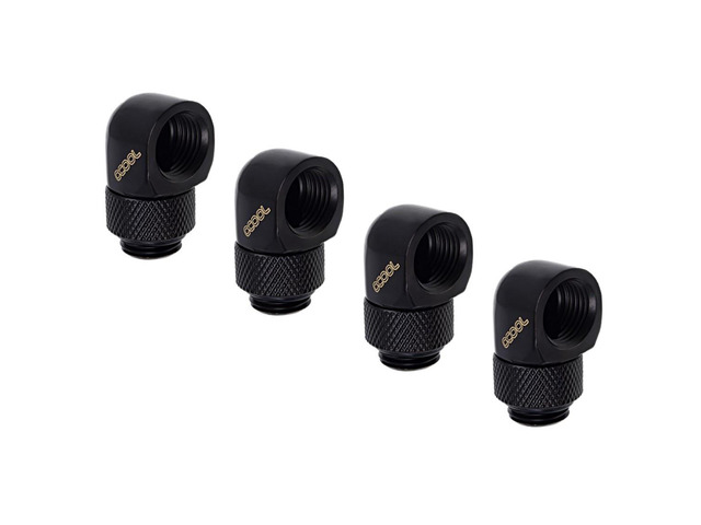 Alphacool Eiszapfen G1/4' Male to Female Extender, 90 Degree Rotary, Deep Black, 4-pack