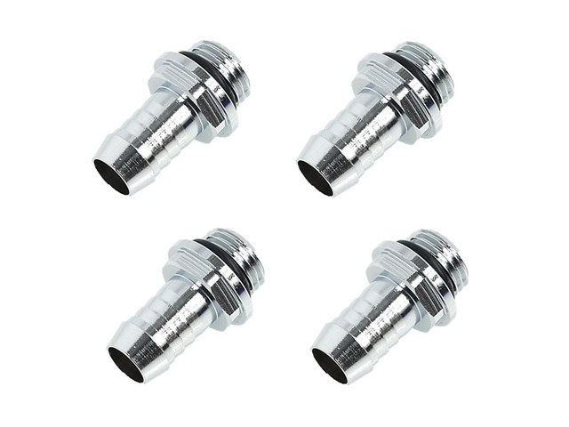 Alphacool HF G1/4' to 10mm ID 'FatBoy' Barb Fitting for Soft Tubing, Chrome, 4-pack