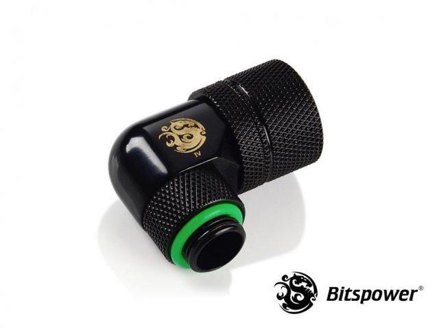 Bitspower G1/4' to 3/8' ID, 5/8' OD Compression Fitting for Soft Tubing, CC3 Ultimate, 90 Degree Dual Rotary, Matte Black