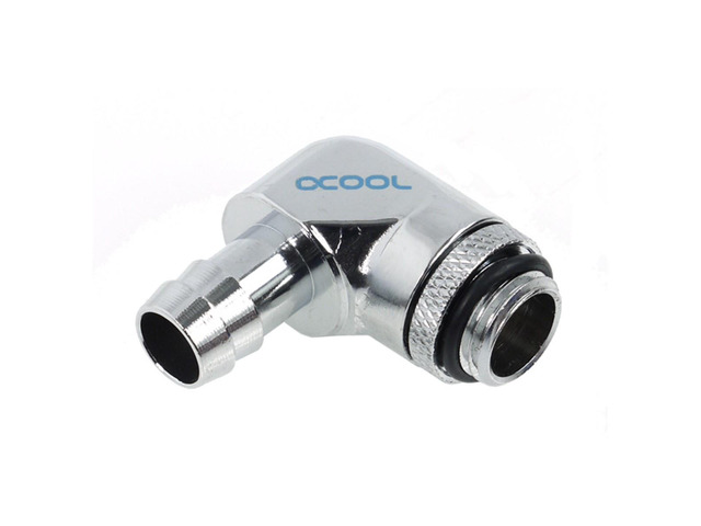 Alphacool G1/4' to 10mm (3/8') Barb Fitting for Soft Tubing, 90 Degree Rotary, Chrome