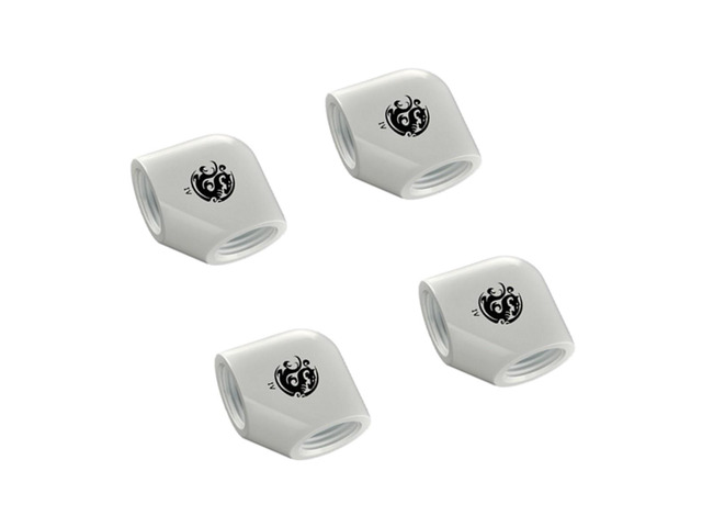 Bitspower G1/4' Female to Female Extender Fitting, 90 Degree Angle, Deluxe White, 4-pack