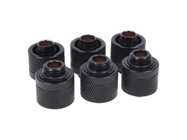 Alphacool HF G1/4' to 10mm ID, 16mm OD Compression Fitting for Soft Tubing, Deep Black, 6-pack