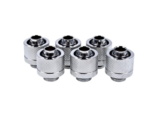 Alphacool Eiszapfen G1/4' to 10mm ID, 16mm OD Compression Fitting for Soft Tubing, Chrome, 6-pack