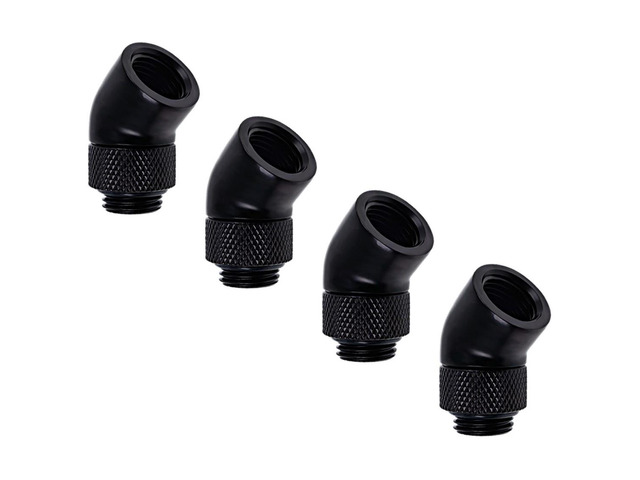 Alphacool Eiszapfen G1/4' Male to Female Extender, 45 Degree Rotary, Deep Black, 4-pack