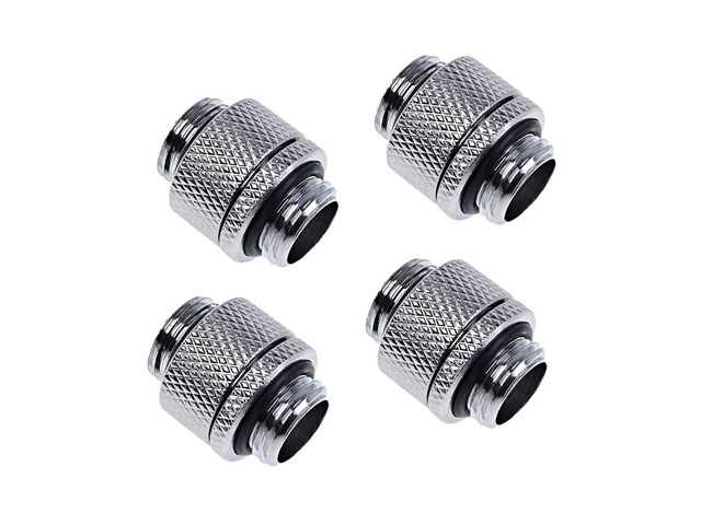 Alphacool Eiszapfen G1/4' Male to Male 10mm Extender Fitting, Rotary, Chrome, 4-pack