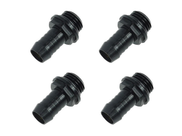 Alphacool HF G1/4' to 10mm ID 'FatBoy' Barb Fitting for Soft Tubing, Deep Black, 4-pack