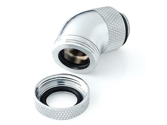 Bitspower G1/4' to Enhance Multi-Link Adapter Fitting for 12mm OD Rigid Tubing, 45 Degree Rotary, Silver Shining