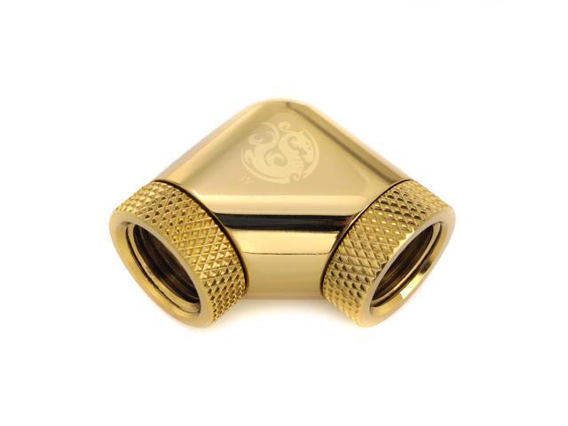 Bitspower G1/4' Female to Female Extender Fitting, 90 Degree Dual Rotary, True Brass