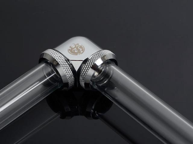 Bitspower Dual Enhance Multi-Link Adapter Fitting for 16mm OD Rigid Tubing, 90? Angle (For Use with Bitspower Rigid Tubing Only), Silver Shining