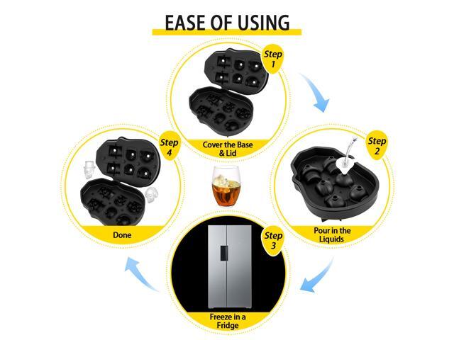 VEVOR Skull Ice Cube Tray Ice Ball Maker 6-Grid Black Silicone Tray for Beverage