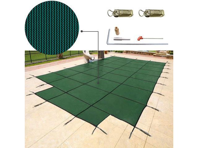 VEVOR Pool Safety Cover Fits 20x40ft Rectangle Inground Safety Pool Cover Green Mesh with 4x8ft Center End Steps Solid Pool Safety Cover for...