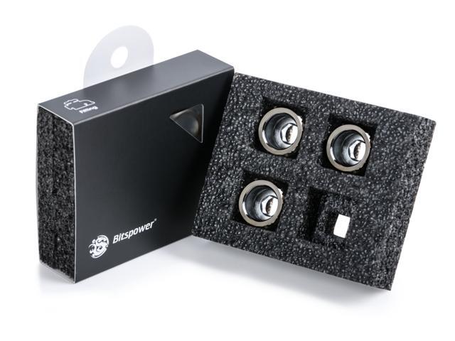 Bitspower G1/4' Advanced Multi-Link Fitting, for 16mm OD Rigid Tubing, Black Sparkle, 4-pack