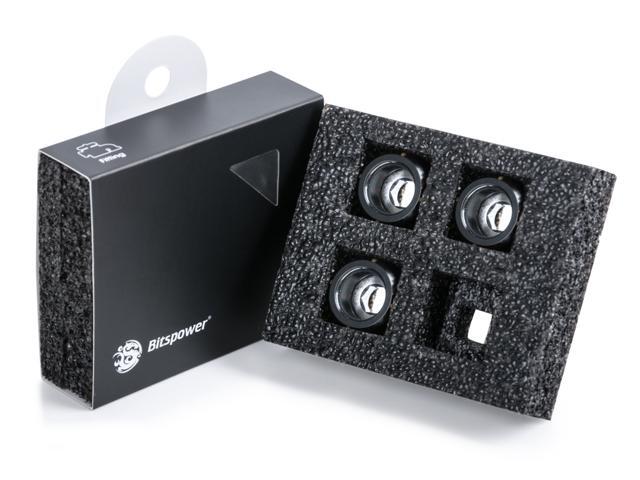 Bitspower G1/4' Advanced Multi-Link Fitting, for 16mm OD Rigid Tubing, Matte Black, 4-pack