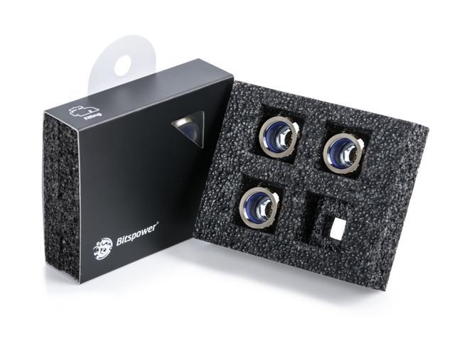 Bitspower G1/4' Advanced Multi-Link Fitting, for 14mm OD Rigid Tubing, Black Sparkle, 4-pack