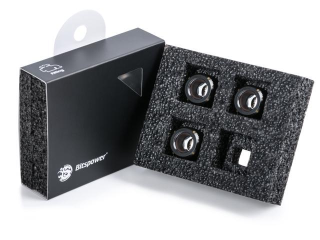 Bitspower G1/4' Advanced Multi-Link Fitting, for 12mm OD Rigid Tubing, Matte Black, 4-pack