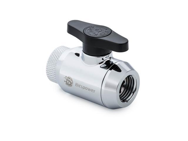 Bitspower Mini Valve with Rotary Inner G1/4' port and Inner G1/4' port, Silver Shining