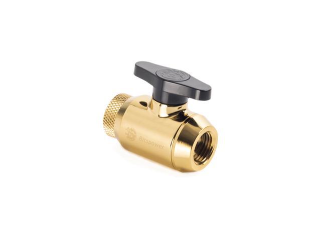 Bitspower Mini Valve with Rotary Inner G1/4' port and Inner G1/4' port, True Brass