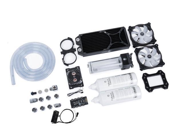 Bitspower Sorbet Soft Tube Kit for AMD, included brass CPU water block 240 copper radiator with fans, water tank with pump, fittings, and tube,...
