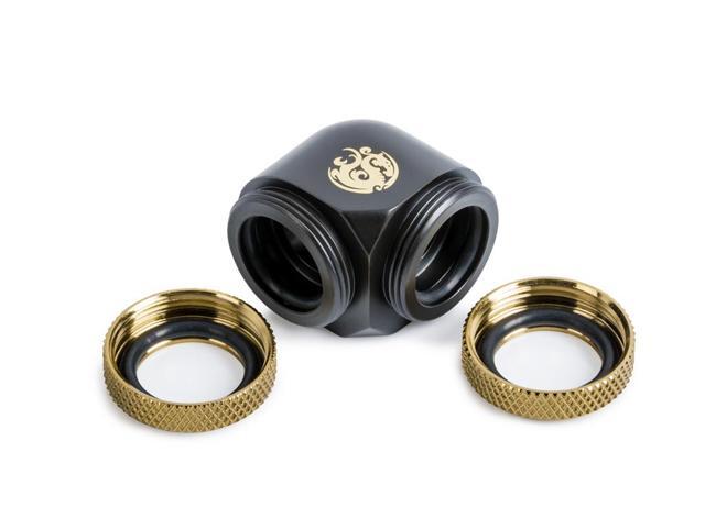 Bitspower Carbon Black/True Brass Enhance 90-Degree Dual Multi-Link Adapter For OD 14MM