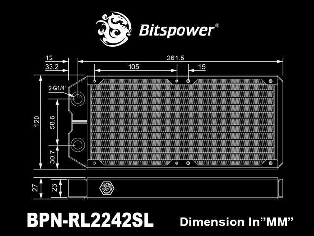 Bitspower Water Cooling Leviathan II 240 Radiator with Single Wave Fins (Thickness 27mm)