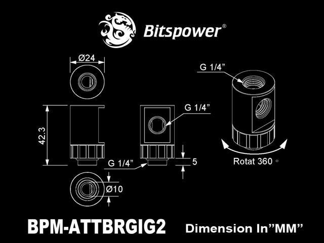 Bitspower Artemis T-Block Rotary G1/4' & Inner G1/4'x2 - Matte Black
