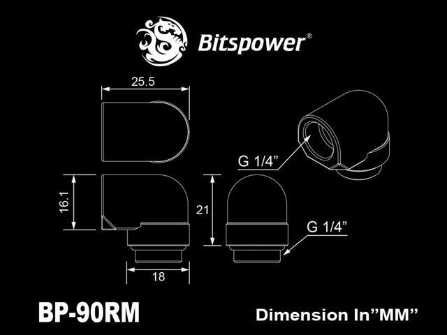 Bitspower G1/4' Matt Black Rotary 90-Degree IG1/4' Extender (Compact Version)