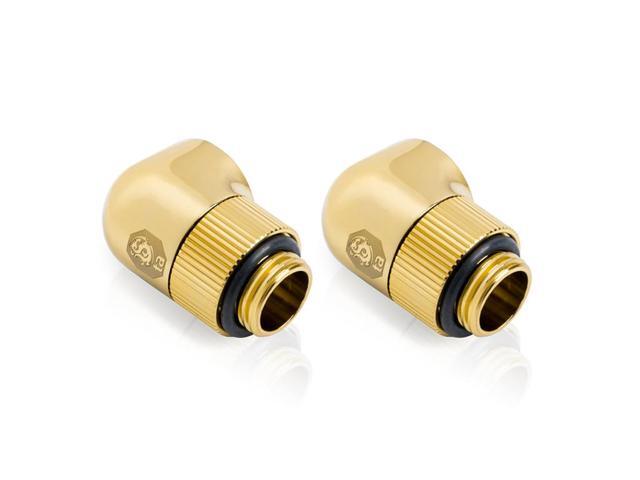 Bitspower Touchaqua G1/4' Male to Female Extender Fitting, 90? Angle Rotary, True Brass, 2-pack