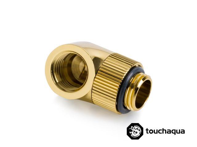 Bitspower Touchaqua G1/4' Male to Female Extender Fitting, 90? Angle Rotary, True Brass, 2-pack
