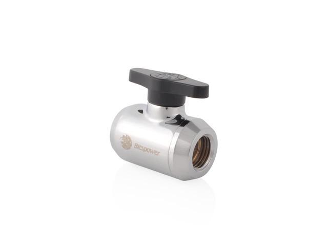 Bitspower G1/4' Mini Valve with Black Handle, Silver Shining Body