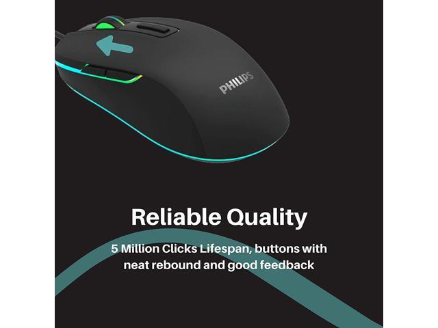 PHILIPS RGB Wired Gaming Mouse, 7 Programmable Buttons, Adjustable DPI, Comfortable Grip Ergonomic Optical PC Computer precise mouse Gamer Mouse