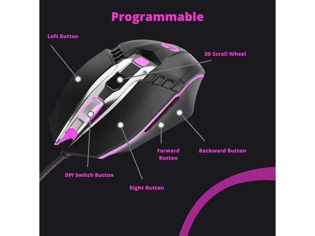 HP Wired Ergonomic RGB Gaming Mouse, Adjustable DBI with Programmable Buttons and Breathing Light USB Computer Mouse