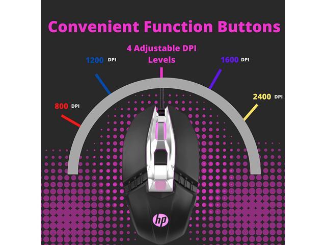 HP Wired Ergonomic RGB Gaming Mouse, Adjustable DBI with Programmable Buttons and Breathing Light USB Computer Mouse
