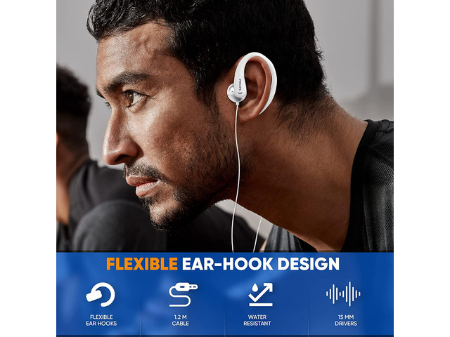Philips Earbuds with Mic Behind the Ear Headphones for Sports, Running, Exercise, Gym, Lightweight Earhook Headphones