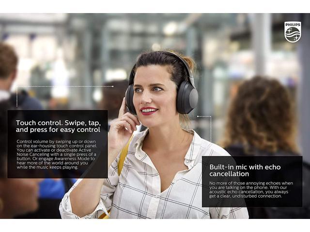 Philips Active Noise Canceling Over Ear Wireless Bluetooth Performance Headphones W/ Hi-Res Audio, Comfort Fit (TAPH805BK)