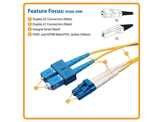 Tripp Lite N366-30M 100 ft. 30M Duplex Singlemode SSF 8.3/125 Fiber Patch Cable LC/SC 100'