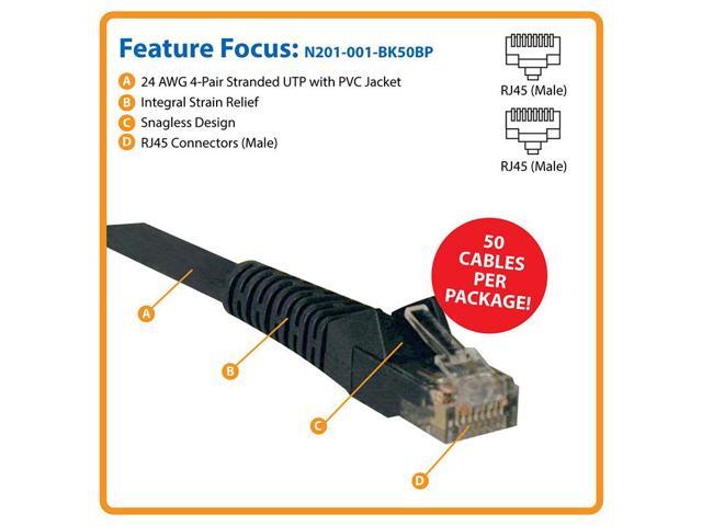 TRIPP LITE CONNECTIVITY N201-001-BK50BP 1FT CAT6 PATCH CABLE M/M BLACK