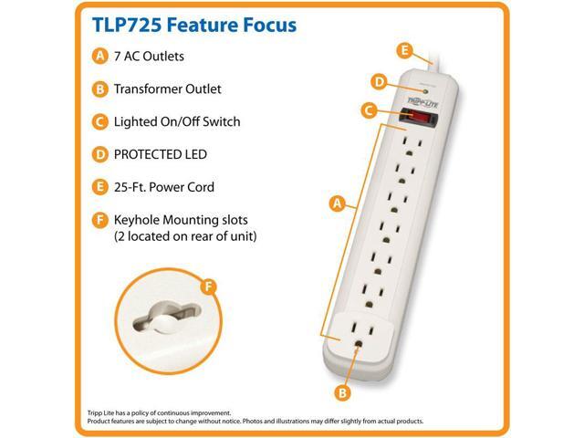 TRIPP LITE TLP725 25 Feet 7 Outlets 1080 Joules Protect It! Surge Suppressor