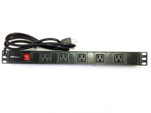 AVBcable PC-RM-5B 5 Outlet Rack Mount Power Strip 2 fronted mount w/ 6FT Power Cord for Standard 19in rack.