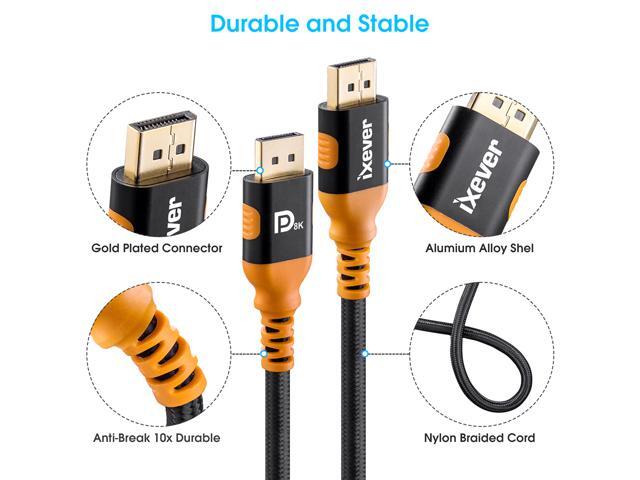 DisplayPort 1.4 Cable 8K 10ft 3m [2Pack], iXever Nylon Braided 8K DP to DP Cable (8K@60Hz, 4K@144Hz and 1080P@240Hz), HBR3, 32.4Gbps, HDCP 2.2, HDR...