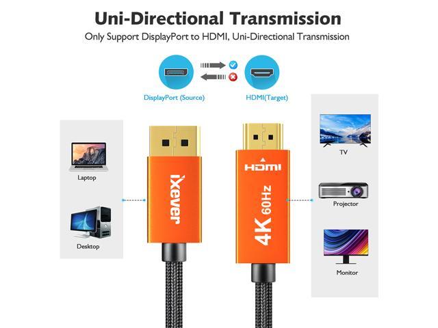 4K DisplayPort to HDMI Cable 6Ft (Uni-directional), iXever DP Display Port to HDMI Cable Cord 6 feet, UHD High Speed (1440P 60Hz, 1080P 120Hz) for...