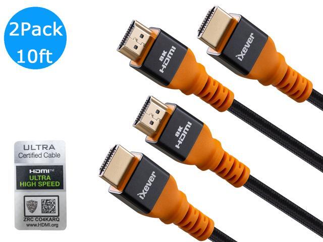 8K 60Hz HDMI Cable 10FT (2 Pack),48Gbps 7680P Ultra High Speed HDMI 2.1 Cable Cord for Apple TV,Roku,Samsung QLED,Sony LG, Playstation,PS5,PS4,Xbox...
